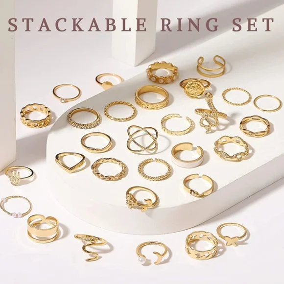 30 Piece Gold Plated Stackable Knuckle Rings NWT - Picture 6 of 6